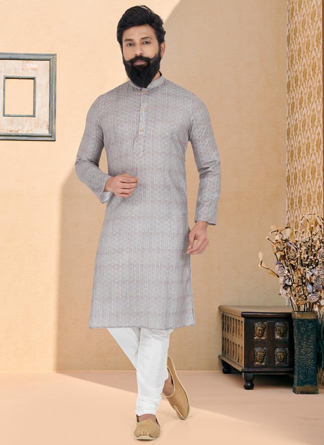 Dhupion Silk Grey Festival Wear Printed Readymade Kurta Pajama